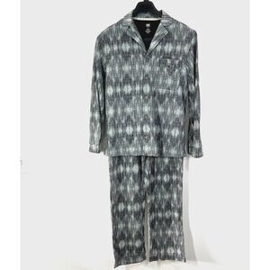 FRYE Premium Sleepwear Mens Medium Flannel Print Notched Set Gray Cotton‎ Blend